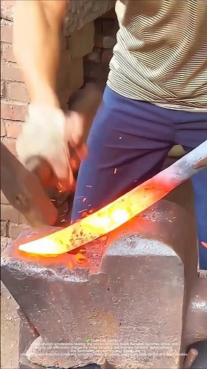 Blacksmith forging a hatchet process