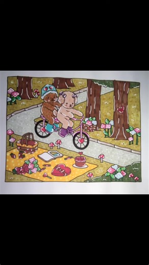 Buenas noches os muestro otro dibujo que coloree.Un precioso paisaje romántico en bicicleta 🚲 en un precioso bosque 💐con colores de flores preciosas. Una imagen muy bonita llena de color alegría ,amistad, etcétera. Armonía entre colores 🌈 que combina con una situacion del amor y la amistad. Espero que les guste 😊🌈💐❤️. #colorear #colortok #relaxing #amor #amistad_y_lealtad