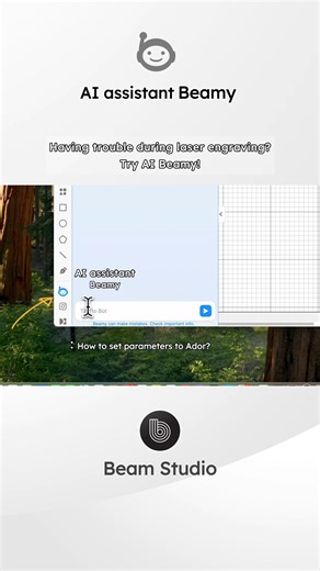 Beamy, the Beam Studio AI assistant, is now live in public beta! 🤖 Having trouble with laser engraving? Instead of searching online, you can now ask Beamy directly! In Beam Studio, click the robot icon on the left to open Beamy. Type in any issue you run into, and Beamy will give you step-by-step solutions and link to relevant Help Center articles to get you back on track. 💁‍♂️ ⚠️ Note: Make sure you’re on Beam Studio v2.5.5-beta or later 🔽 Update Beam Studio now: https://bit.ly/3FFggEE Follo