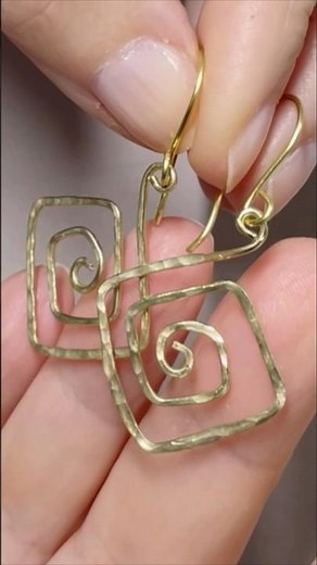 Simple elegance, handmade geometric earrings made from finely hammered gold wire.