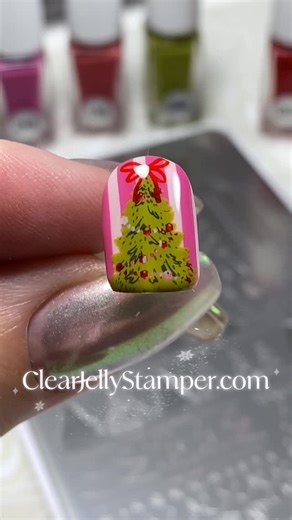 Clear Jelly Stamper on Instagram: "✨ A Christmas tree that’s truly yours ✨ Today’s tutorial features our brand-new CjS “Vintage Chic Christmas” plate — a nostalgic little treasure that lets you build the perfect multi-layered tree. (And SOOOO much more) 🌲🎄Decorate a lot or decorate a little… add a bow, pop on a star, or keep it sweet and simple. With so many tiny details to choose from, every tree tells its own story. 🎄💖 🩵Products Used (Clear Jelly Stamper Stamping Polishes): • 38 • 26 • 24