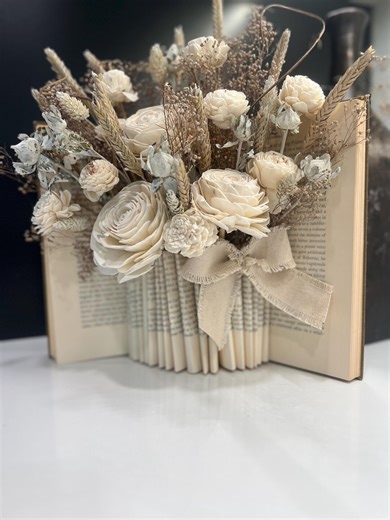 Upcycled Book Vase - Dried Floral Bouquet - Vintage Book Decor - Teacher Gift- Book Art - Wedding Decor - Book Lover Decor - Shabby Chic - Etsy