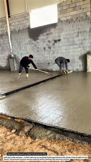 Manual Screeding and Leveling Fresh Concrete Floor.