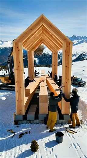 Alpine timber chalet in high mountain landscape in USA #cabin #snowhouse #unitedstates #shorts