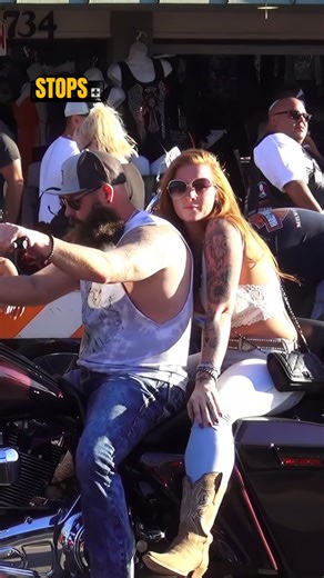 Riding The Harley Motorcycle Through Main Street | Bike Rally Vibes #motorcycle #motos #bikers | Stops Plus