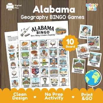 Alabama State Geography BINGO Game | Symbols Landmarks History Activity