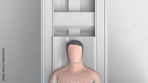 Machine is MRI scanning human cartoon style animation include wire-frame on body scan with 3d rendering.
