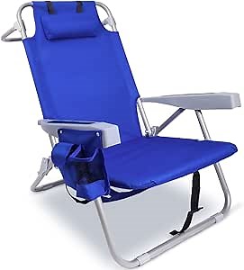 Yestomo Beach Chair with Backpack Straps, Heavy Duty Backpack Beach Chairs for Adults with 5 Positions, Lay Flat Beach Chair with Large Cooler Pouch, Support to 350LBS