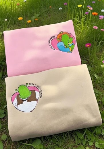 Shrek & Fiona Embroidered Sweatshirt, Cute Couple Matching T-shirt, Fairytale Love Heart Embroidery, Cozy Gift for Couples, Valentine Gift - Etsy