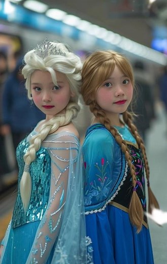 Girls cosplay real Anna Elsa from frozen Настоящие Эльза Анна холодное сердце косплей костюм costume