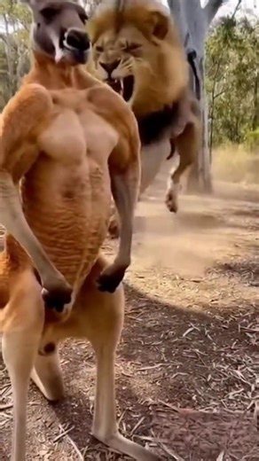 Muscle Kangaroo Knocks Out Lion With One Punch