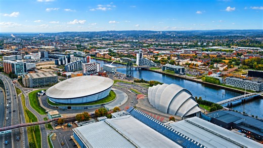 Glasgow’s modern landmarks rising along the River Clyde