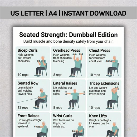Seated Dumbbell Exercises for Seniors, Chair Workout Chart PDF, Low Impact Strength Routine, Gentle Fitness Guide, Instant Digital Download - Etsy Australia