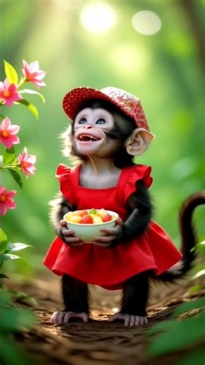 “Cute Baby Monkey Morning Routine | Adorable Monkey in Baby Dress & Cap#cute #short
