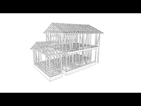 【木造建築物の構造を学ぶ】動画で見て分かる木造2階建戸建ての骨組み構造（在来軸組工法　短い解説付　ARCHICADで作成レンダリング/アニメーション）