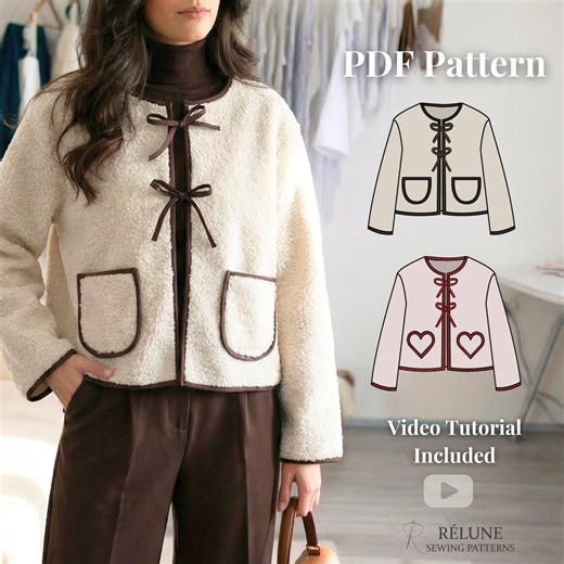 Teddy Jacket PDF Pattern | Bow Tie Cardigan With Heart Pockets | Quilted Jacket DIY - Etsy