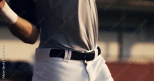 Super slow motion macro of baseball player batter hitting baseball ball with bat during competition game match on baseball stadium at 1000 fps.