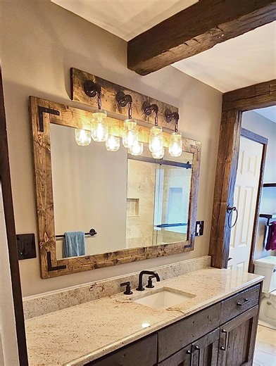 RUSTIC DISTRESSED Wood Mirror With Oil Rubbed Bronze Corner Brackets | Farmhouse Bathroom & Wall Mirror ** - Etsy