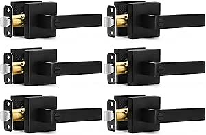 Sopoby 6 Pack Matte Black Door Handles Privacy Door Levers, Keyless Interior Door Knobs Square Door Levers Heavy Duty Door Locks for Bedroom Bathroom, Reversible Flat Levers