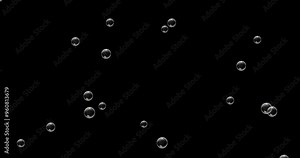 3D Soap bubble animation slowly goes up on a black background, Blowing bubbles drifting in a light breeze, with alpha channel, 4k Air Bubbles for compositing