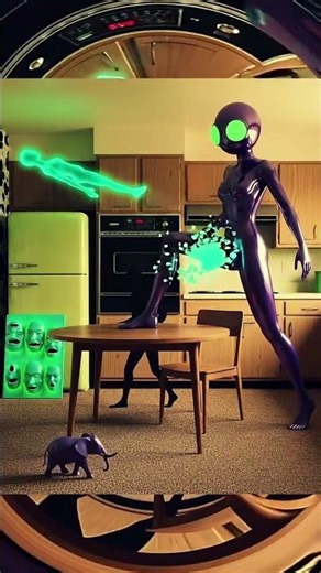 Surrealist Sci-Fi Digital Art Animation: Alien in Kitchen