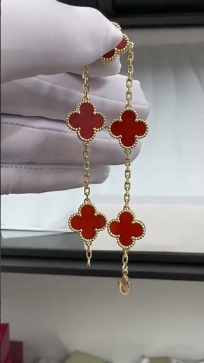 Custom Made Van Cleef Arpels Vintage Alhambra Bracelet 18K Yellow Gold Carnelian Stone