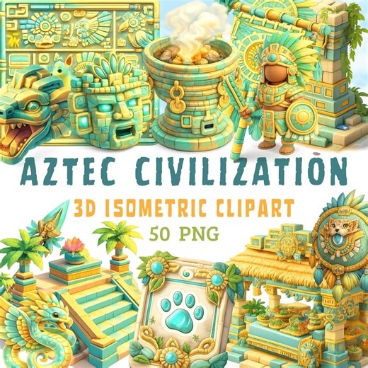 Aztec Civilization 3D Isometric Clipart Bundle 50 PNG Ancient Mesoamerican History Graphics - Etsy