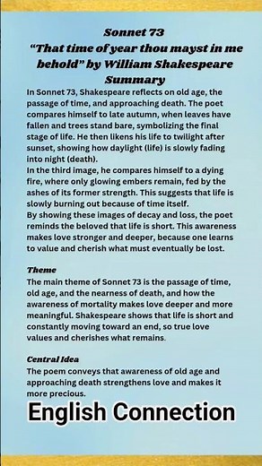 Sonnet 73 That time of year thou mayst in me behold by Shakespeare Summary | Theme | Poetic Devices