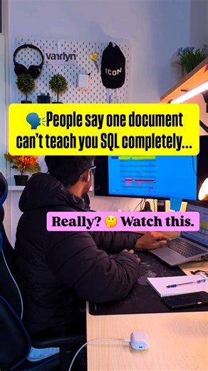 Abhisek Sahu on Instagram: "People say one document can’t teach you SQL completely. Really? 🤔 This single SQL guide covers SQL basics to advanced concepts , queries, joins, subqueries, functions, real interview use-cases. Save this 📌 Share with someone learning SQL for data analyst / data engineer roles 🚀 Follow & Comment 'sql' to get this doc link in your dm ❤️ . . . [ SQL, Databases, Data Management, Data Analysis, Query Language, Data Science, Programming, Coding, SQL Basics, Data Retrieva