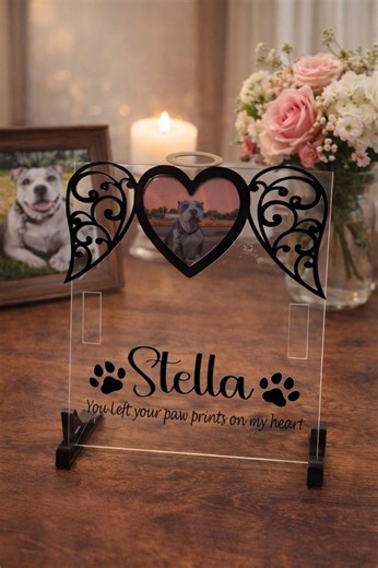 Personalized Pet Memorial Plaque, Angel Wings Photo Frame, Custom Dog Cat Loss Gift - Etsy
