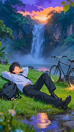 Peaceful Anime Sunset by the Waterfall | Relaxing Anime Vibes #anime #animeedit #animeshorts