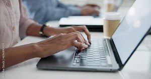 Frustrated, stress and a black woman with a laptop, typing an email and angry with a mistake. Headache, burnout and a corporate employee with pain from workplace anxiety or a deadline on a computer