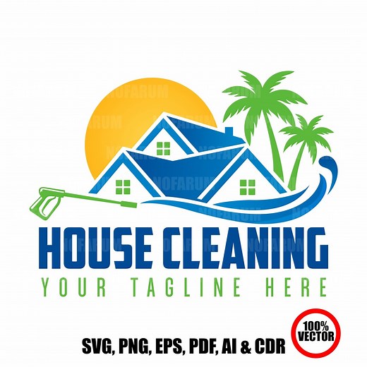 Modern House Cleaning Logo: Pressure Wash & Tropical Design (editable Vector Design) - Etsy