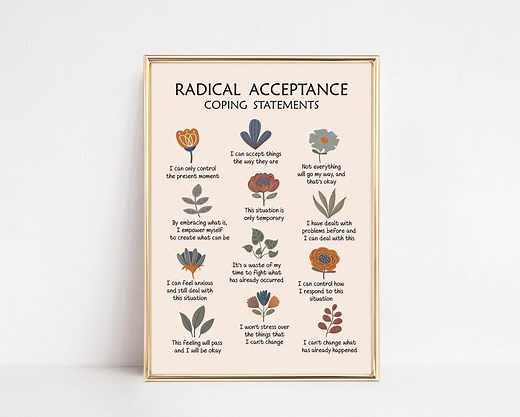 Radical Acceptance Coping Statements Printable, DBT Poster for Therapy Office Decor, Cognitive Distortions and Acceptance Commitments - Etsy