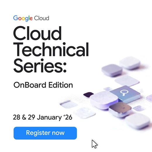 Secure your competitive advantage for 2026! 🚀 Level up your stack at the Cloud Technical Series: OnBoard Edition. We are moving beyond the basics to give you the full-stack AI advantage needed for the Agentic Era! Get the know-how to build, deploy, and scale: 🦾 Master AI Agents with the Agent Development Kit (#ADK), #GeminiEnterprise, and Cloud Run 🦾 Code alongside experts in our interactive live labs 🦾 Actionable Tracks: From Vibe Coding to Data Agents and AI Security 📅 28 & 29 January 202