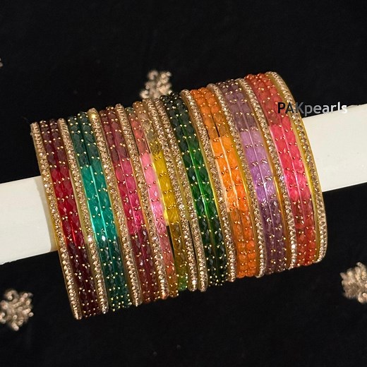 Raindrop Glass Bangle Set: Indian Wedding Jewelry, Gold Detail (26-pcs - Etsy
