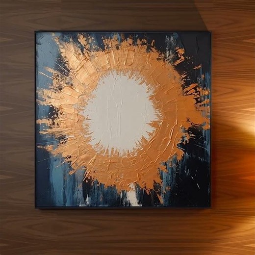 Copper-Blue Abstract Painting for a Modern Home Office | uartshow