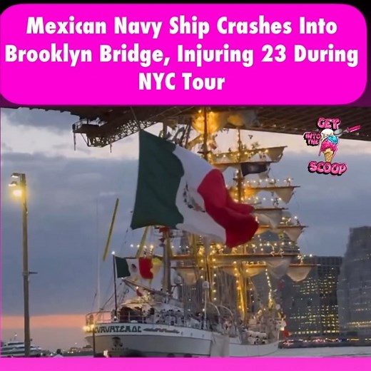 A Mexican Navy ship crashed into the Brooklyn Bridge during a ceremonial NYC tour, injuring 23 people — 3 critically. The tall ship’s mast clipped the bridge, causing part of it to collapse. The vessel carried 277 crew members, mostly cadets. Follow @getintothe.scoop for real-time updates. #BrooklynBridge #NYCNews #BreakingNews #ShipCrash #MexicanNavy #BridgeAccident #GetIntoTheScoop #ViralNews #EmergencyResponse #NYCUpdates | Getintothe.scoop