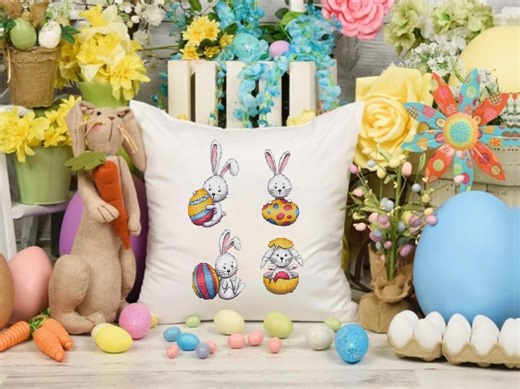 Easter Bunny Cross Stitch Pattern PDF (set of 4), Cute Bunny With Eggs, Spring Embroidery Design, Easter Decor, Instant Download - Etsy