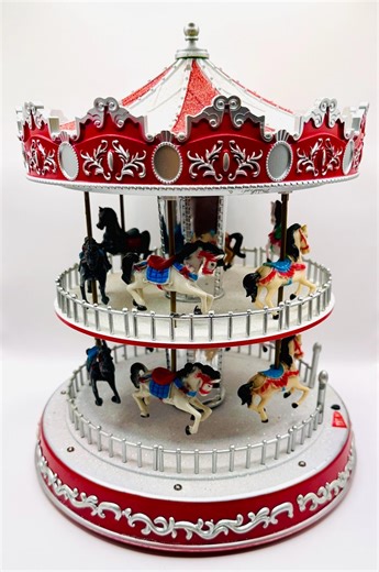 Animated Musical Carousel Horse Decor, Red Silver Rotating Music Box, Holiday Tabletop Centerpiece - Etsy