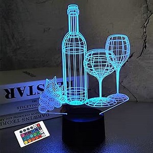 FULLOSUN Wine Bottle 3D Illusion Lamp, Bar Decoration Gifts Night Light for Xmas Holiday Birthday Gifts for Bar Shop Decor with Remote Control 16 Colors Changing + 4 Changing Mode + Dim Function