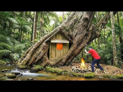 Secret Forest Shelter Built Inside a Massive Tree Trunk