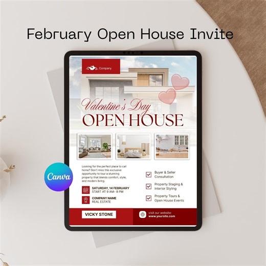 Valentines Day Open House Invitation | Customizable February Marketing Flyer | Realtor Seasonal Handout - Etsy
