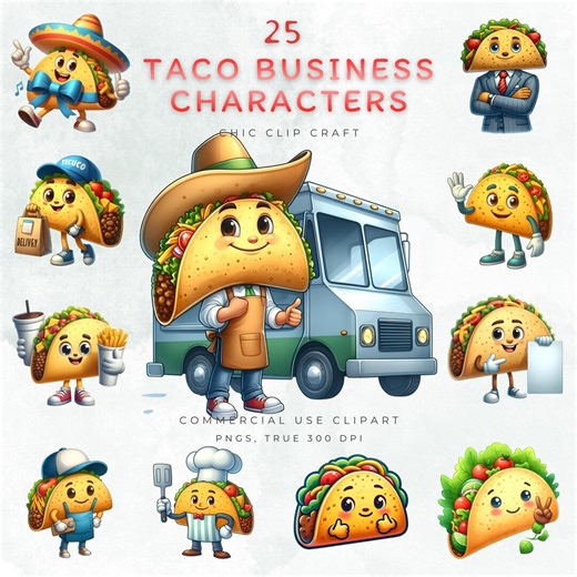 25 Taco Business Characters PNG | Taco Mascot Clipart for Food Trucks, Branding, Stickers & Digital Download - Etsy