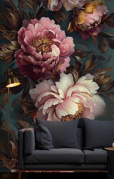 Peel and Stick Dark Floral Mural Beautiful Flowers Decor, Rose Peony Wall Mural - Etsy