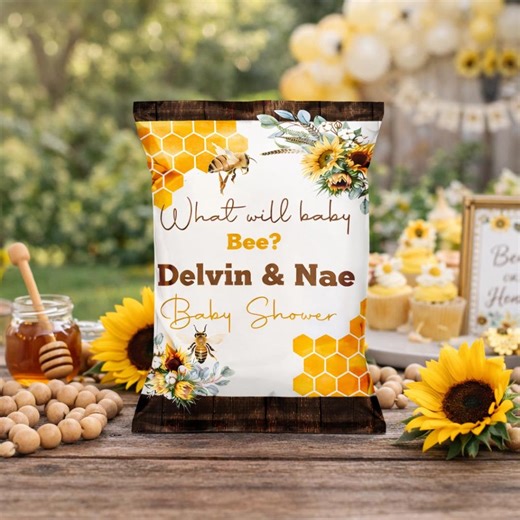 Bee Baby Shower Chip Bag Favor | What Will Baby Bee Theme | Sunflower Bee Party Favors | Rustic Boho Baby Shower Decor | Printable - Etsy