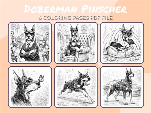Cozy Doberman Pinscher Coloring Book, Digital Coloring Book for Adults & Kids, Puppy Coloring Pages, K9 Dog Line Art, Hygge Stress Relief - Etsy