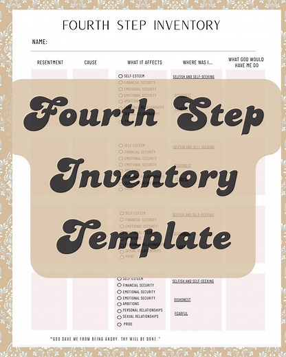Fourth Step Inventory Worksheet (landscape) | AA Step 4 Printable PDF | Resentment Inventory | Moral Inventory | Recovery Workbook Template - Etsy