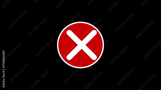 Cross Mark Icon Animation | Wrong, Denied or Cancel Symbol. Red Error Cross Sign Animation | Alert or Warning Symbol.