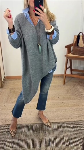 Ladies' V-neck Irregular Casual Slit Versatile Sweater